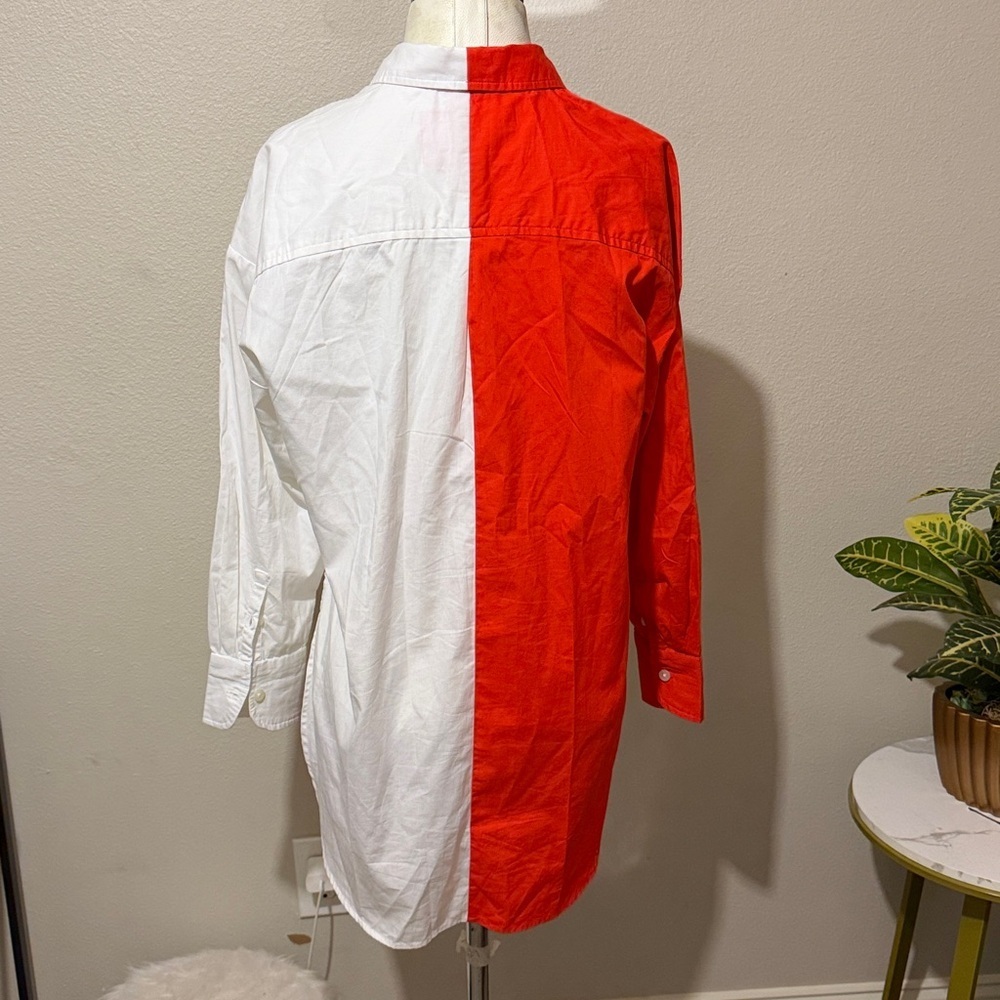 Anthropologie Maeve The Bennet Buttondown Shirt Colorblock Edition White Orange - Picture 6 of 8